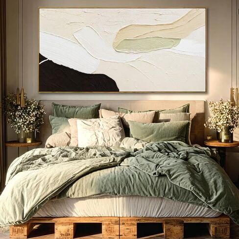 Artexist Abstract Canvas Wall Art for Living Room Black Beige Green Textured Oil Paintings Wall Decor Pictures for Bedroom Office Home Decoration 29"x58" in Saudi Arabia
