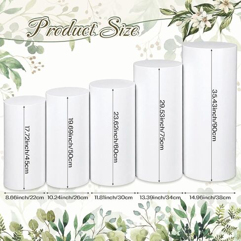 Zonon 5 Pcs Cylinder Pedestal Stands for Party, Metal White Display Stands Pillars for Wedding Bridal Ceremony Baby Shower Birthday Party Decorations in Saudi Arabia