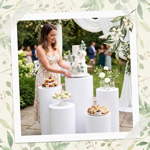 Zonon 5 Pcs Cylinder Pedestal Stands for Party, Metal White Display Stands Pillars for Wedding Bridal Ceremony Baby Shower Birthday Party Decorations in Saudi Arabia