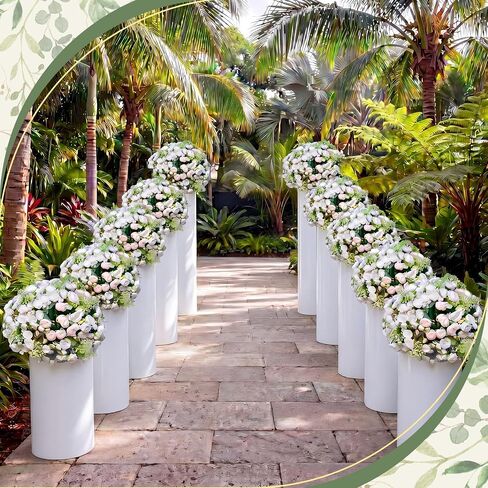 Zonon 5 Pcs Cylinder Pedestal Stands for Party, Metal White Display Stands Pillars for Wedding Bridal Ceremony Baby Shower Birthday Party Decorations in Saudi Arabia