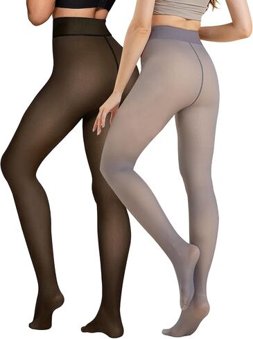 X-CHENG 2 Pairs Women Fleece Lined Tights - Invisible Crotch Warm Fake Translucent High Waist Women Thermal Tights in Saudi Arabia