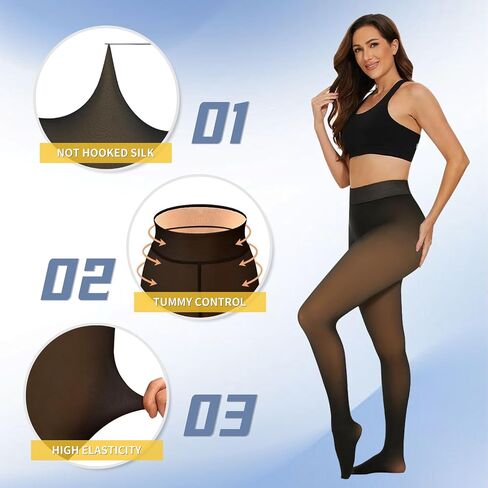 X-CHENG 2 Pairs Women Fleece Lined Tights - Invisible Crotch Warm Fake Translucent High Waist Women Thermal Tights in Saudi Arabia