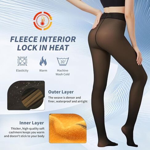 X-CHENG 2 Pairs Women Fleece Lined Tights - Invisible Crotch Warm Fake Translucent High Waist Women Thermal Tights in Saudi Arabia