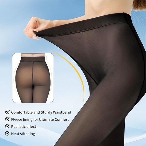 X-CHENG 2 Pairs Women Fleece Lined Tights - Invisible Crotch Warm Fake Translucent High Waist Women Thermal Tights in Saudi Arabia
