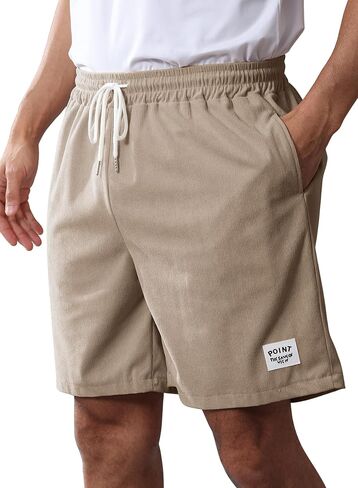 Mens Corduroy Shorts Cotton Blend Lightweight Soft Summer Shorts Elastic Waist Beach Casual Short for Men with Pockets in Saudi Arabia