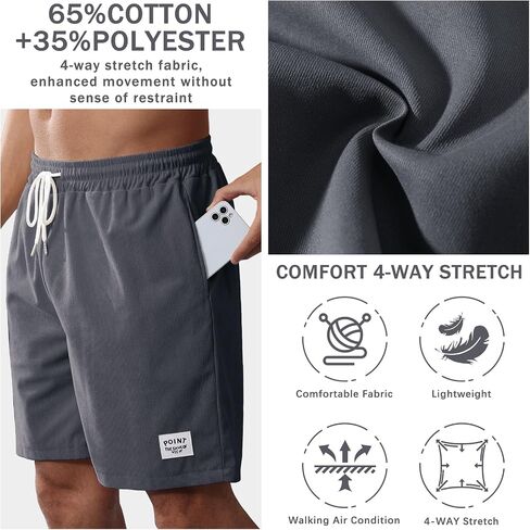 شورت رجالي قصير من مزيج القطن خفيف الوزن وناعم للصيف شورت مطاطي بخصر للشاطئ كاجوال للرجال مع جيوب in Kuwait