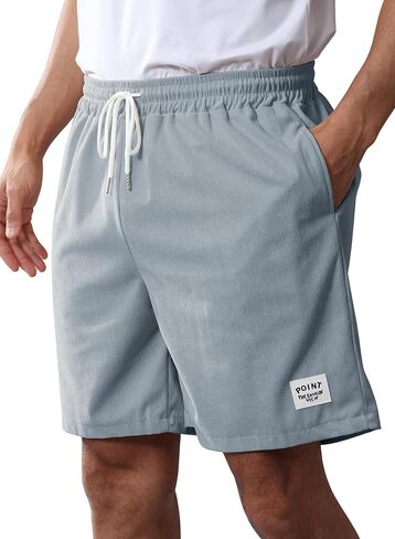 شورت رجالي قصير من مزيج القطن خفيف الوزن وناعم للصيف شورت مطاطي بخصر للشاطئ كاجوال للرجال مع جيوب in Kuwait