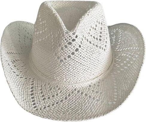 Men Women's Western Cowboy Cowgirl Straw Hat with Shapeable Brim Unisex Hollow Out Woven Roll Up Summer Sun Hat in Saudi Arabia