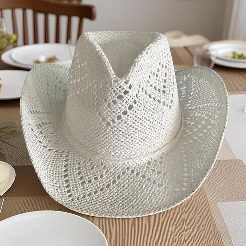 Men Women's Western Cowboy Cowgirl Straw Hat with Shapeable Brim Unisex Hollow Out Woven Roll Up Summer Sun Hat in Saudi Arabia