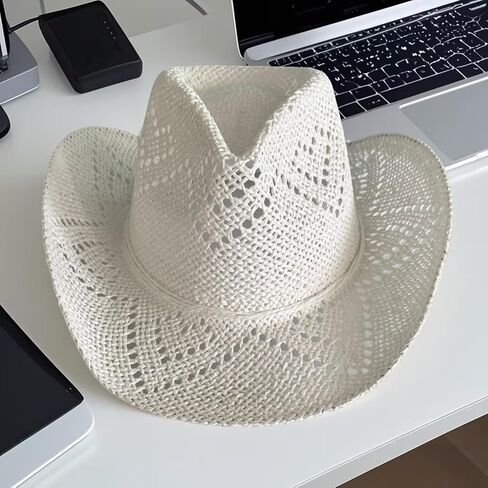 Men Women's Western Cowboy Cowgirl Straw Hat with Shapeable Brim Unisex Hollow Out Woven Roll Up Summer Sun Hat in Saudi Arabia