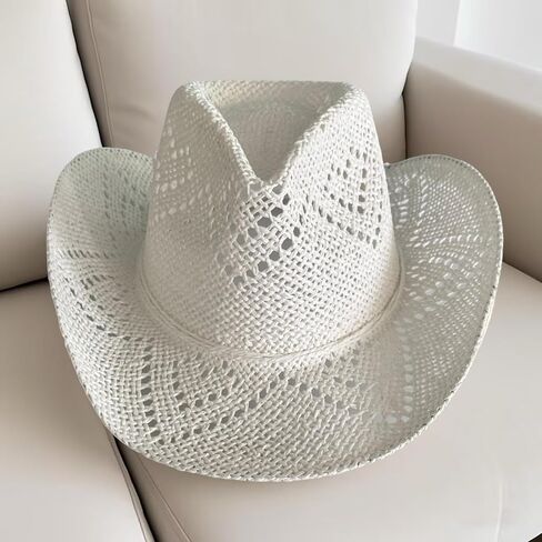Men Women's Western Cowboy Cowgirl Straw Hat with Shapeable Brim Unisex Hollow Out Woven Roll Up Summer Sun Hat in Saudi Arabia