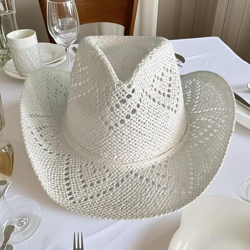 Men Women's Western Cowboy Cowgirl Straw Hat with Shapeable Brim Unisex Hollow Out Woven Roll Up Summer Sun Hat in Saudi Arabia