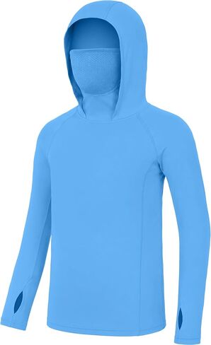 Roadbox Boys Hooded Fishing Shirt UPF 50+, Kids Long Sleeve Rash Guard Hoodie, Youth Sun Protection Swim Shirts with Mask in Saudi Arabia