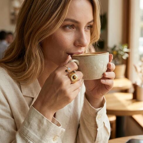 5 Pcs Faux Tigers Eye Ring For Women, Vintage Gold-Tone Artificial Gemstone Rings, Open Adjustable Boho Statement Ring Set in Saudi Arabia