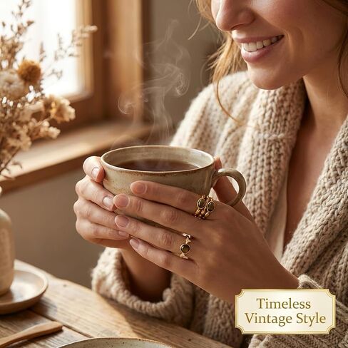 5 Pcs Faux Tigers Eye Ring For Women, Vintage Gold-Tone Artificial Gemstone Rings, Open Adjustable Boho Statement Ring Set in Saudi Arabia