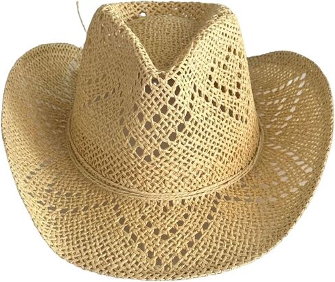 Men Women's Western Cowboy Cowgirl Straw Hat with Shapeable Brim Unisex Hollow Out Woven Roll Up Summer Sun Hat in Saudi Arabia