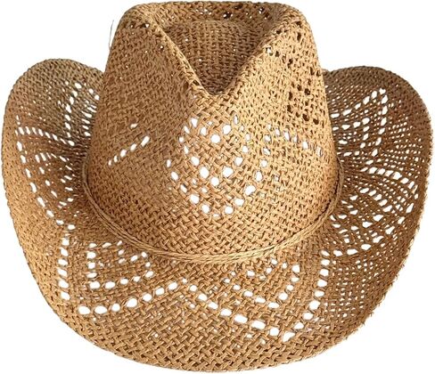 Men Women's Western Cowboy Cowgirl Straw Hat with Shapeable Brim Unisex Hollow Out Woven Roll Up Summer Sun Hat in Saudi Arabia