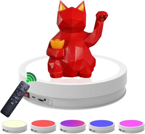 JAYEGT Variety Colors LED Light Non-Slip Rotating Display Stand , 66lbs Load, 360 Degree Photography Turntable for Glass Crystal Spherical Artwork (8.66inch / 6Color LED Light / Black / Wired) in Saudi Arabia
