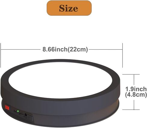 JAYEGT Variety Colors LED Light Non-Slip Rotating Display Stand , 66lbs Load, 360 Degree Photography Turntable for Glass Crystal Spherical Artwork (8.66inch / 6Color LED Light / Black / Wired) in Saudi Arabia