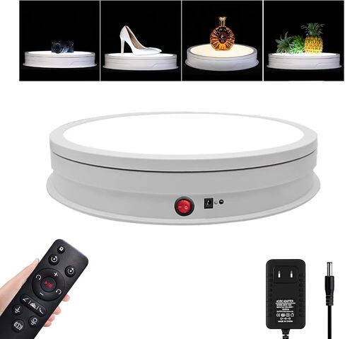 JAYEGT Variety Colors LED Light Non-Slip Rotating Display Stand , 66lbs Load, 360 Degree Photography Turntable for Glass Crystal Spherical Artwork (8.66inch / 6Color LED Light / Black / Wired) in Saudi Arabia