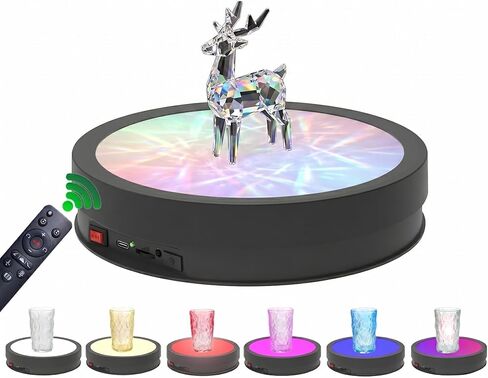 JAYEGT Variety Colors LED Light Non-Slip Rotating Display Stand , 66lbs Load, 360 Degree Photography Turntable for Glass Crystal Spherical Artwork (8.66inch / 6Color LED Light / Black / Wired) in Saudi Arabia