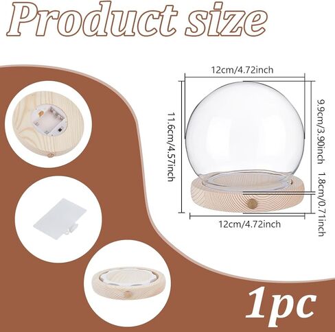 NBEADS Glass Dome Cloche with LED Light Base, High Transparency Display Dome Eternal Flower Glass Dome Cover for Centerpieces Plants Rocks Specimens Decorations Crafts, 4.7x4.56inch, Round in Kuwait