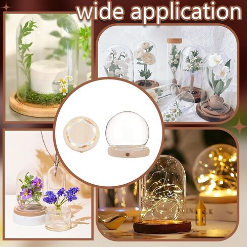 NBEADS Glass Dome Cloche with LED Light Base, High Transparency Display Dome Eternal Flower Glass Dome Cover for Centerpieces Plants Rocks Specimens Decorations Crafts, 4.7x4.56inch, Round in Kuwait