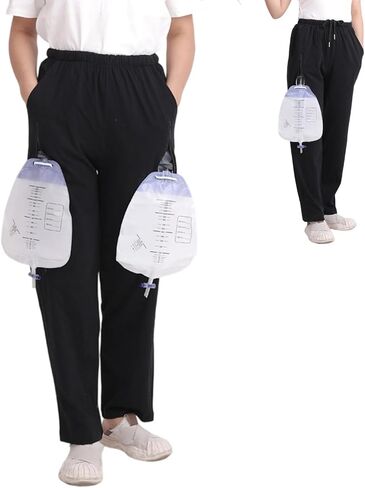 Catheter Leg Bag Pants,Lightweight Catheter Pants for Women/Men,Breathable Urine Bag Holder Pants with Double Zippered Pockets for Nephrostomy, Cystostomy, Foley （Grey,2XL) in Kuwait