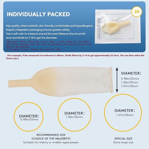 External Catheter for Men, Soft Latex Condom Catheters for Elderly Men Age 80, External Male Catheters with Urine Bags & Tapes (25mm/0.98in (23 pcs)) in Saudi Arabia