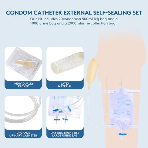 External Catheter for Men, Soft Latex Condom Catheters for Elderly Men Age 80, External Male Catheters with Urine Bags & Tapes (25mm/0.98in (23 pcs)) in Saudi Arabia