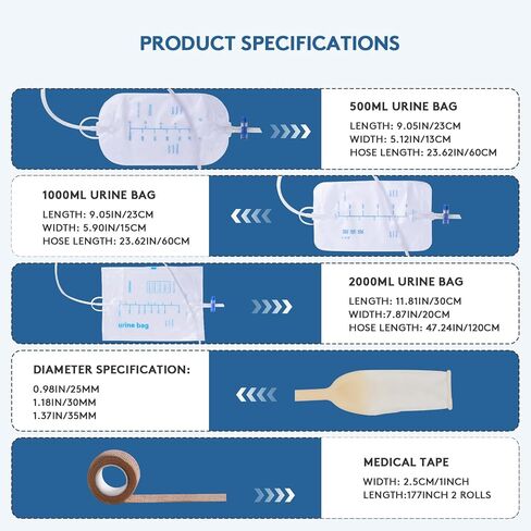 External Catheter for Men, Soft Latex Condom Catheters for Elderly Men Age 80, External Male Catheters with Urine Bags & Tapes (25mm/0.98in (23 pcs)) in Saudi Arabia