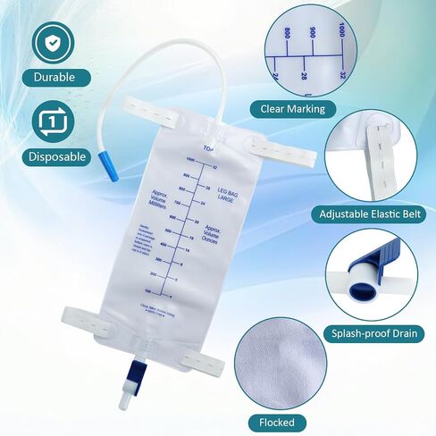 Leg Bag Urinary Drainage Bag, 1000ml Large Capacity with Warm Fleece-Lined and Cool Breathable Versions, Anti-Reflux Valve, Cloth Straps(Summer Version (Breathable Backing),2) in Saudi Arabia