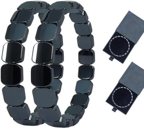 Hematite Men's Bracelet (2-Piece Set) Elastic Beaded Healing Crystal Energy Bracelet Enhances Masculine Edge and Confidence Natural Gemstone Motivational Gift Jewelry in Kuwait