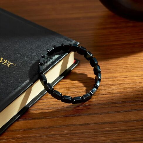 Hematite Men's Bracelet (2-Piece Set) Elastic Beaded Healing Crystal Energy Bracelet Enhances Masculine Edge and Confidence Natural Gemstone Motivational Gift Jewelry in Kuwait