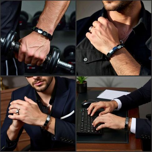 Hematite Men's Bracelet (2-Piece Set) Elastic Beaded Healing Crystal Energy Bracelet Enhances Masculine Edge and Confidence Natural Gemstone Motivational Gift Jewelry in Kuwait