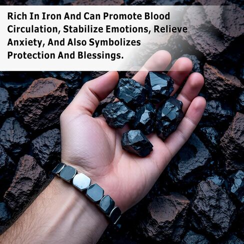 Hematite Men's Bracelet (2-Piece Set) Elastic Beaded Healing Crystal Energy Bracelet Enhances Masculine Edge and Confidence Natural Gemstone Motivational Gift Jewelry in Kuwait