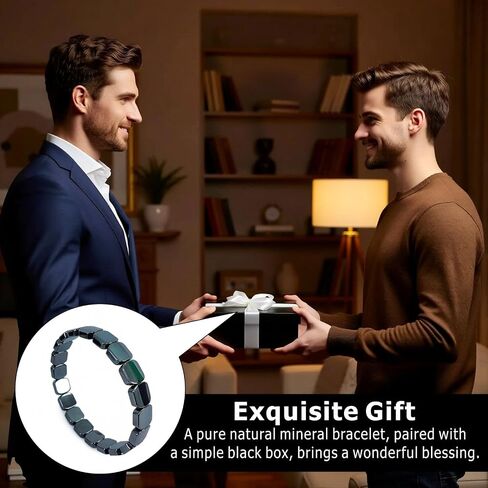 Hematite Men's Bracelet (2-Piece Set) Elastic Beaded Healing Crystal Energy Bracelet Enhances Masculine Edge and Confidence Natural Gemstone Motivational Gift Jewelry in Kuwait