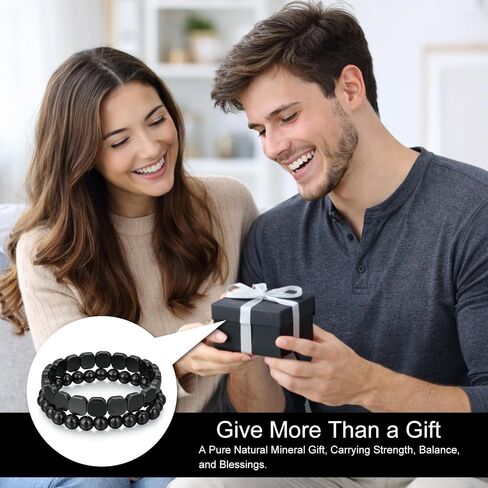 Hematite Bracelet Men Set of 2, Square & Round Bead Bracelets, Grounded Strength and Focus, Restore Confidence and Presence, Inspired Energy Within, Stackable or Solo Wear, Gift for Boyfriend or Father in Saudi Arabia