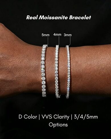 LuxeFlex Moissanite Tennis Bracelet for Men Women, VVS D Color Moissanite, 5 Times Rhodium Plated, White Gold Iced Out Hip Hop Jewelry with Secure Spring Clasp (3mm/4mm/5mm) in Saudi Arabia
