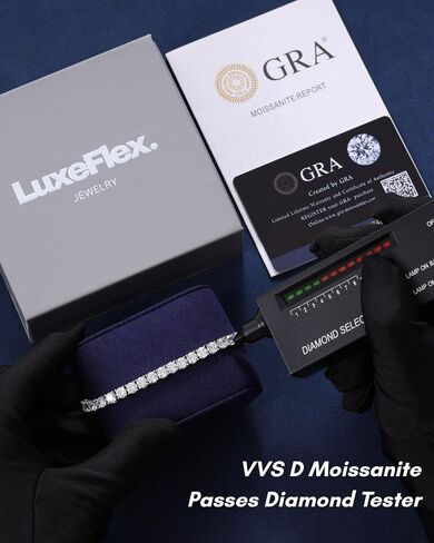 LuxeFlex Moissanite Tennis Bracelet for Men Women, VVS D Color Moissanite, 5 Times Rhodium Plated, White Gold Iced Out Hip Hop Jewelry with Secure Spring Clasp (3mm/4mm/5mm) in Saudi Arabia