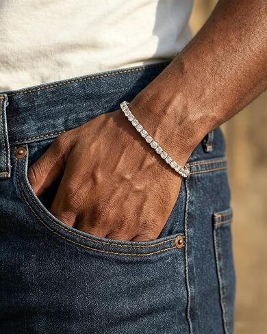 LuxeFlex Moissanite Tennis Bracelet for Men Women, VVS D Color Moissanite, 5 Times Rhodium Plated, White Gold Iced Out Hip Hop Jewelry with Secure Spring Clasp (3mm/4mm/5mm) in Saudi Arabia