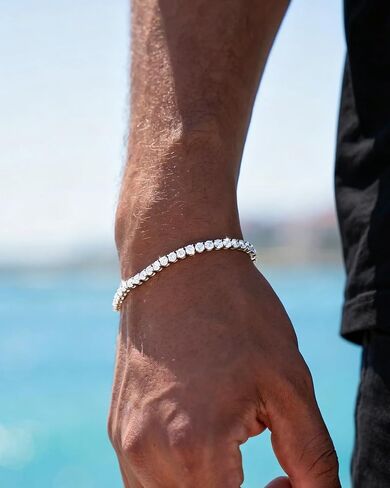 LuxeFlex Moissanite Tennis Bracelet for Men Women, VVS D Color Moissanite, 5 Times Rhodium Plated, White Gold Iced Out Hip Hop Jewelry with Secure Spring Clasp (3mm/4mm/5mm) in Saudi Arabia