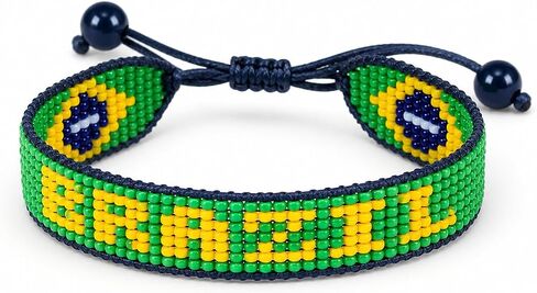 FAHARI Brazil Beaded Flag Bracelet, Handmade Adjustable String Bracelet, Patriotic Gift for Soccer Fans in Kuwait