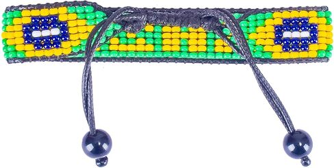 FAHARI Brazil Beaded Flag Bracelet, Handmade Adjustable String Bracelet, Patriotic Gift for Soccer Fans in Kuwait