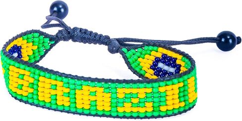 FAHARI Brazil Beaded Flag Bracelet, Handmade Adjustable String Bracelet, Patriotic Gift for Soccer Fans in Kuwait