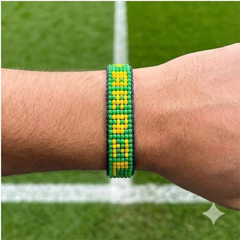 FAHARI Brazil Beaded Flag Bracelet, Handmade Adjustable String Bracelet, Patriotic Gift for Soccer Fans in Kuwait