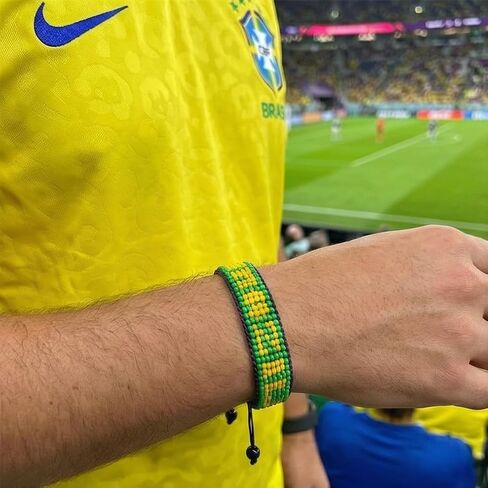 FAHARI Brazil Beaded Flag Bracelet, Handmade Adjustable String Bracelet, Patriotic Gift for Soccer Fans in Kuwait