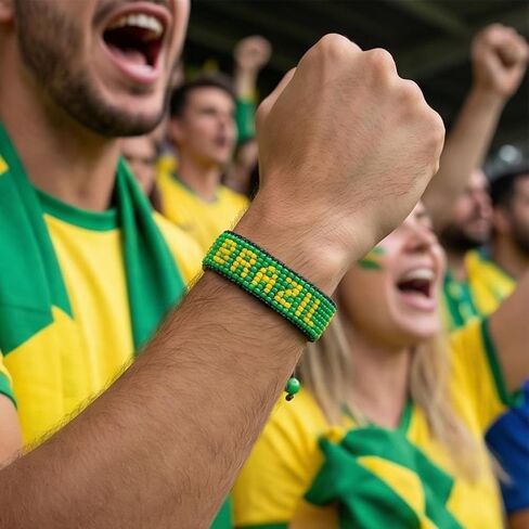 FAHARI Brazil Beaded Flag Bracelet, Handmade Adjustable String Bracelet, Patriotic Gift for Soccer Fans in Kuwait