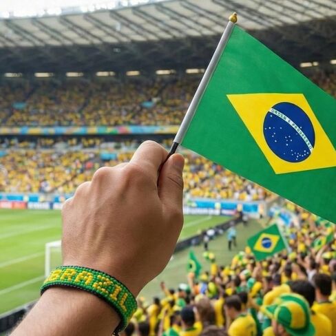 FAHARI Brazil Beaded Flag Bracelet, Handmade Adjustable String Bracelet, Patriotic Gift for Soccer Fans in Kuwait