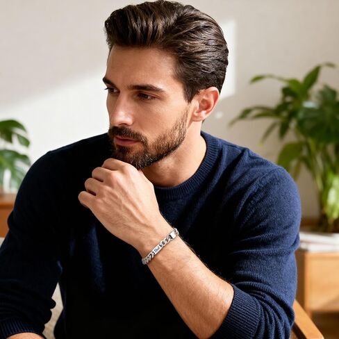 هدية الأب من VNOX لسوار الأب - سوار منقوش على شكل سلسلة ربط كوبية من الفولاذ المقاوم للصدأ للزوج والابن والحفيد والأخ الفضي لعيد الحب in Kuwait